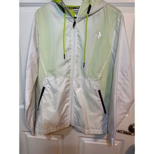 Reebok Women's Full Zip Hooded Windbreaker Jacket White Neon Yellow Athletic